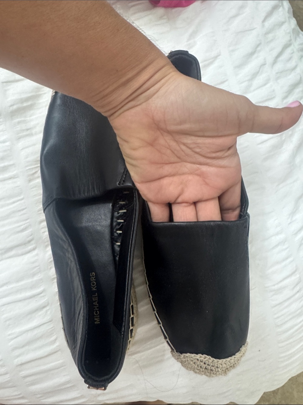 Michael Kors Black Leather Espadrille Slip-Ons